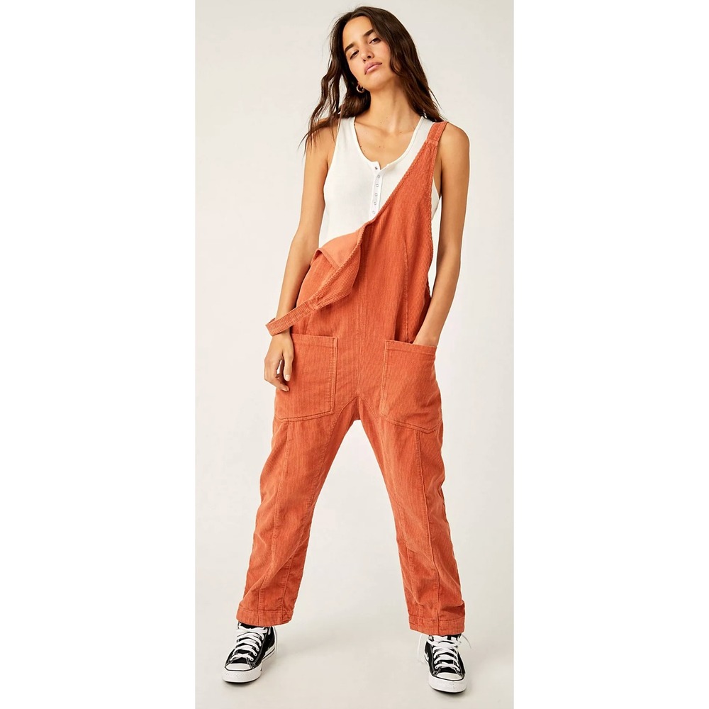 We The Free Orange High Roller Corduroy‎ Jumpsuit Women's Size L